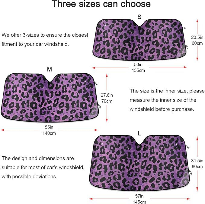 Windshield Sun Shade Purple Black Leopard Print Front Window Block UV Shades Visor Reflective Retractable for Car SUV Trucks