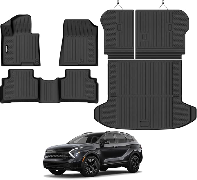 Floor Mats for 2023 2024 2025 Kia Sportage Gas (Not Hybrid), Trunk Mat and Backrest Mat All Weather TPE Protector for Kia Sportage Accessories Floor Liner