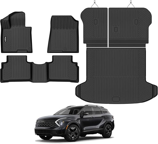 Floor Mats for 2023 2024 2025 Kia Sportage Gas (Not Hybrid), Trunk Mat and Backrest Mat All Weather TPE Protector for Kia Sportage Accessories Floor Liner
