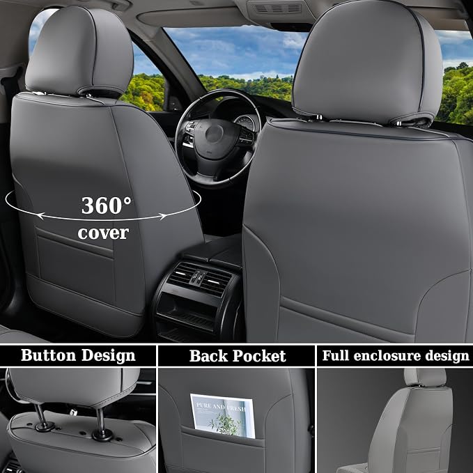 Coverado Car Seat Covers Front Seats, Luxury Leather Seat Covers for Cars, Automotive Car Seat Covers Protector Universal Fit Most Sedans, SUVs, Pick-up Trucks Interior Accessories(Gary&White)