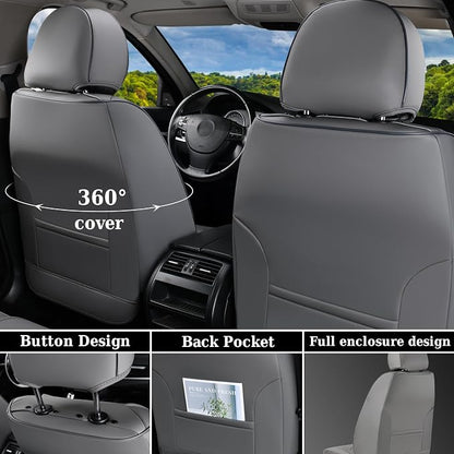 Coverado Car Seat Covers Front Seats, Luxury Leather Seat Covers for Cars, Automotive Car Seat Covers Protector Universal Fit Most Sedans, SUVs, Pick-up Trucks Interior Accessories(Gary&White)