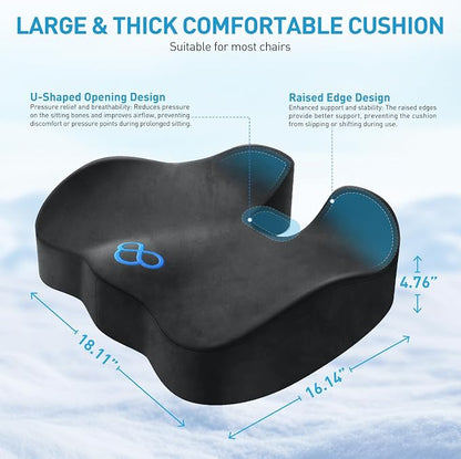 BlissTrends Seat Cushion,Thick Memory Foam Cushions for Office Chair, Car Seat, Airplane, Relieving Pressure Tailbone Sciatica Back Pain for Long Sitting Office Workers, Car Drivers 4.7in Thick Grey