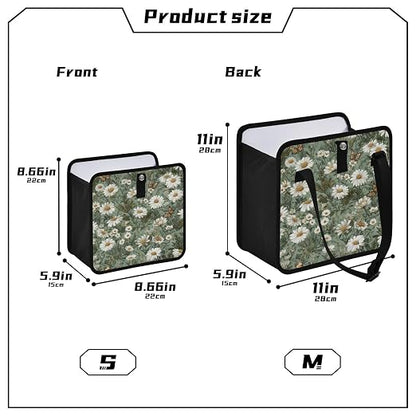 Car Trash Can Organizer Bin with Adjustable Strap for Back Front Seat Console Waterproof Leakproof Collapsible Portable 8.66 Inch Summer Daisy Butterfly Green
