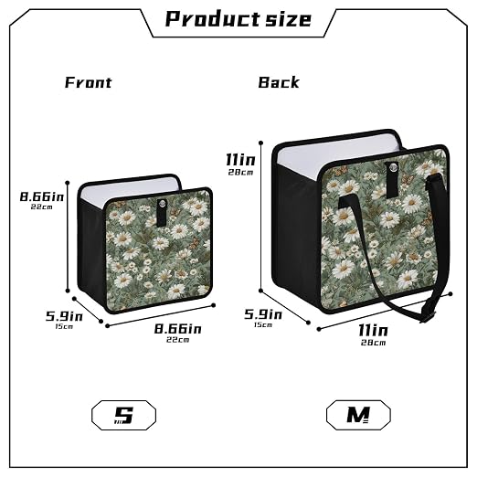 Car Trash Can Organizer Bin with Adjustable Strap for Back Front Seat Console Waterproof Leakproof Collapsible Portable 11 Inch Summer Daisy Butterfly Green