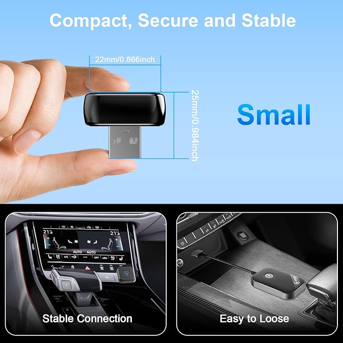 2026 Upgraded Wireless CarPlay Adapter and Android Auto Adapter,Mini Carplay Adapter Convert Wired CarPlay to Wireless,Fast Seamless Use Supports 1000+ Car's with Built-in Wired Car Play/Android Auto