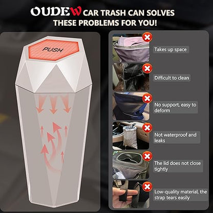 Car Trash Can with Lid - 1-Pack, Interior Accessories for Vehicles, Leakproof Garbage Can with 30 Detachable Trash Bags, Multipurpose Organizers and Storage Solutions for Home and Office (Beige)