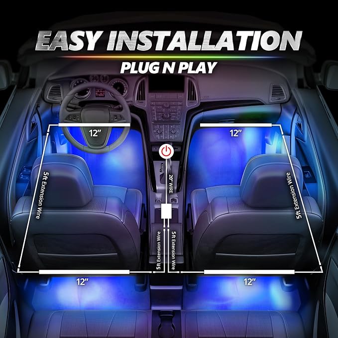 OPT7 Halo Ring & Interior Light & Underglow App & Remote Control Bundle Kit for Dodge Challenger 2008-2023, Easy Installation, Multicolor Music Sync, Car Ambient Decoration