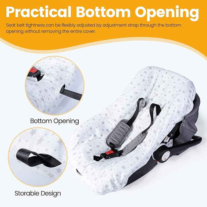 Orzbow Infant Car Seat Cover Liner, 100% Cotton Newborn Carseat Protective Cover, Breathable Prevent Wear & Dirt Suitable Travel Systems (0-12m), Easy to Clean, Machine Washable, White