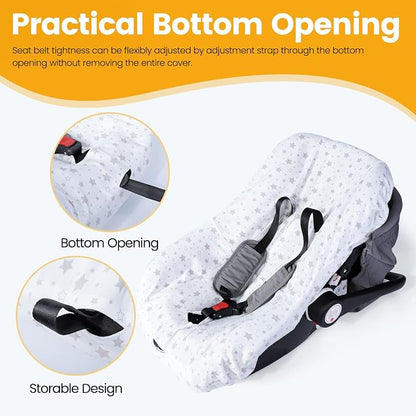 Orzbow Infant Car Seat Cover Liner, 100% Cotton Newborn Carseat Protective Cover, Breathable Prevent Wear & Dirt Suitable Travel Systems (0-12m), Easy to Clean, Machine Washable, White