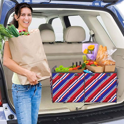 Homeve Car Trunk Organizer for SUV, 18.5Gal Large Capacity No-Sag Heavy Duty, Foldable Waterproof Anti-Slip Storage with 12 Pockets, Fit Sedan, Truck, Universal Car Accessories, Red Blue Twill, Large