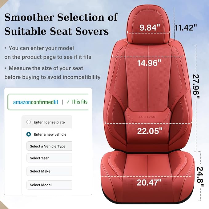 Coverado Seat Covers, Car Seat Covers Front Seats, Car Seat Cover, Car Seat Protector Waterproof, Car Seat Cushion Nappa Leather, Red Seat Covers Carseat Cover Universal Fit for Most Cars