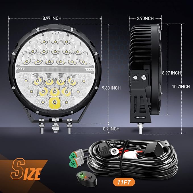 Nilight 9 Inch Round Offroad LED Driving Lights with DRL 2PCS 140W 15560LM IP68 Spot Flood Combo Work Light with 12AWG DT Connector Wiring Harness Kit for 4x4 Jeep Truck ATV UTV SUV, 5 Year Warranty