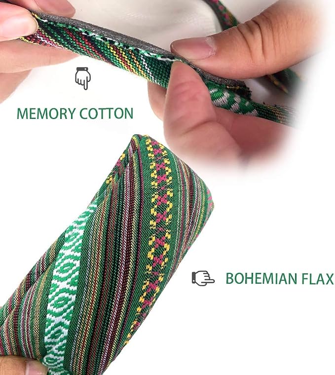 Universal 15inch Ethnic Style Baja Blanket Steering Wheel Cover with Coarse Flax Cloth and Sweat Absorption Anti Slip Car Wrap (Boho Green)