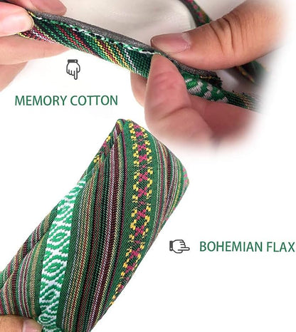 Universal 15inch Ethnic Style Baja Blanket Steering Wheel Cover with Coarse Flax Cloth and Sweat Absorption Anti Slip Car Wrap (Boho Green)