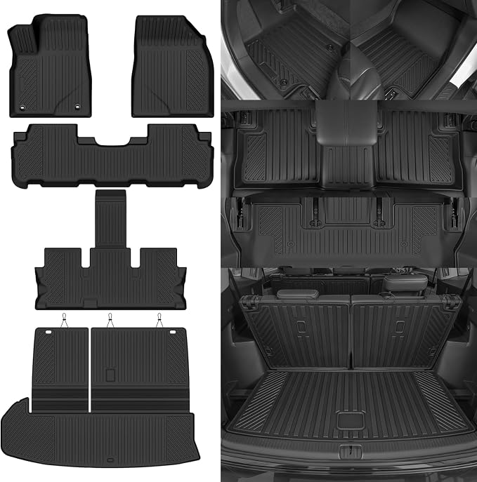 Custom Fit Floor Mats for 2014-2019 Toyota Highlander, All Weather TPE Floor Liners with Trunk Mat, Odorless Full Set Interior Accessories