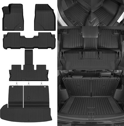 Custom Fit Floor Mats for 2014-2019 Toyota Highlander, All Weather TPE Floor Liners with Trunk Mat, Odorless Full Set Interior Accessories