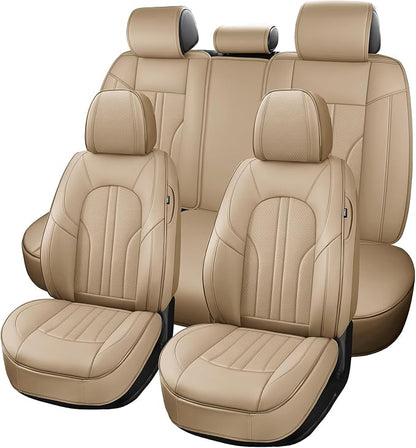 MINGBRON Car Seat Covers,Car Seat Protector Waterproof,Seat Covers Full Set, Car Seat Protectors,Automotive Seat Covers Fit for Most Cars Beige