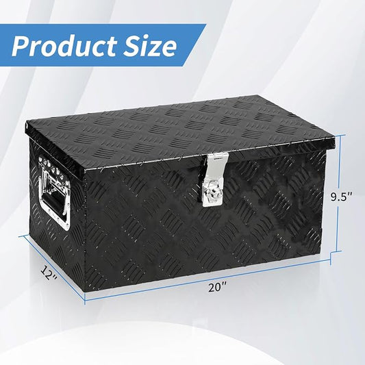 20" L x 12" W x 9.5" H Aluminum Truck Bed Tool Box, Pick Up RV Trailer Toolbox Storage Lockable Organizer with Side Handle and Lock Keys, Black