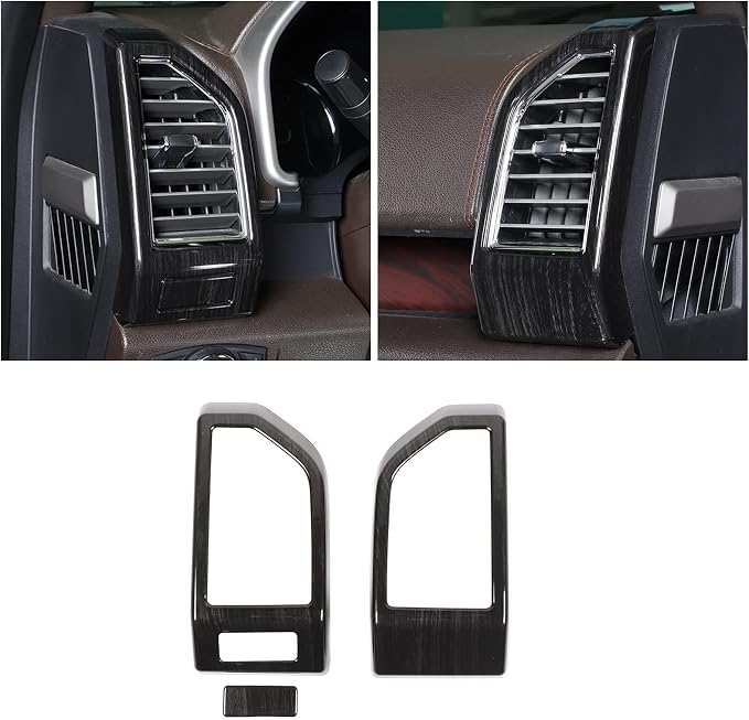 JeCar 11PCS Interior Decoration Trim Kit for Ford F150 2015-2020 Steering Wheel & Center Console Trim Dashboard & Rear Air Conditioner Vent Cover (Black Wood Grain)