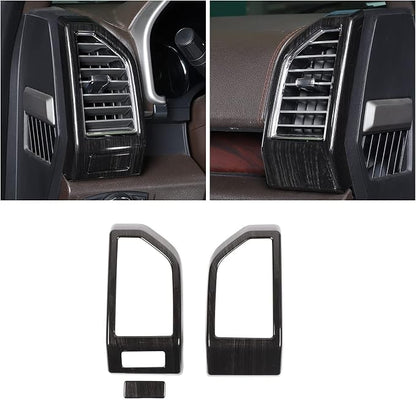 JeCar 11PCS Interior Decoration Trim Kit for Ford F150 2015-2020 Steering Wheel & Center Console Trim Dashboard & Rear Air Conditioner Vent Cover (Black Wood Grain)