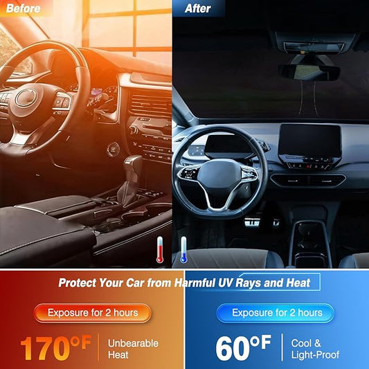 Windshield Sun Shade - Windshield Sun Shade Foldable, Car Sun Shade Windshield Keeps Interior Cool, Foldable Sunshade for Car Windshield with Storage Bag for Cars, SUVs, 55'' x 32''