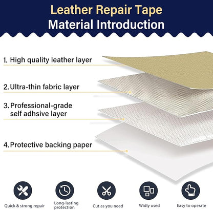 Zenyao Leather Repair Patch Tape - Self Adhesive Leather Repair Kit for Car Seat Furniture, Heavy Duty Vinyl Repair Patch for Couch Sofa, Waterproof Fix for Tears, 3x60 Inch Roll, White Khaki