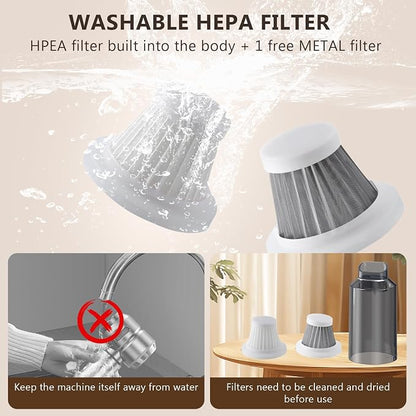 Cordless Handheld Car Vacuum, 22000Pa Strong Suction with Brushless Motor, HEPA Filter, Bonus Washable Metal Filter, 4-in-1 Kit with Air Blower, Type-C Rechargeable for Car Pet Home, Black