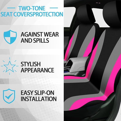 ROCEEI 43 Pcs Car Seat Cover Full Set for Women Christmas Fuzzy Car Accessories Fluffy Steering Wheel Cover Front Rear & Belt Handbrake Shift Accessory for Winter (Rose Red)