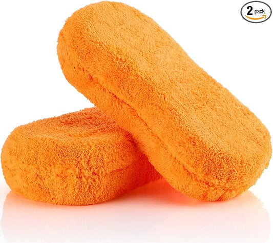 Tanlade 2 Pcs Large Car Wash Sponge for Cleaning, The Microfiber Sponges for Car Washing Supplies, Trucks and Motorcycles (Orange)