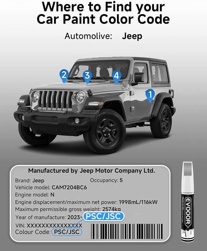 PSC/JSC Billet Silver Metallic Touch Up Paint Compatible with JeepExact Match 2 in 1 Touch up Paint for Chips and Nicks Repair