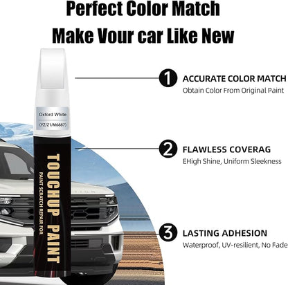 Oxford White(YZ/Z1/M6887) Car Paint Touch Up Pen Compatible with Ford,2-In-1 Color Accurate Touch Up Car Scratch Repair Paint Exact Match Ford Series Automotive Scratch Remover for Nicks&Chips Repair