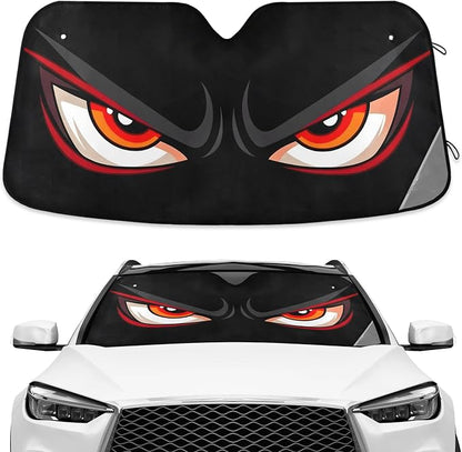 Cartoon Evil Red Eyes Windshield Sunshade Car Sun Shade Front Window Shade for Truck SUV Blocks UV Rays Sun Reflector Visor Protector Accordion Folding