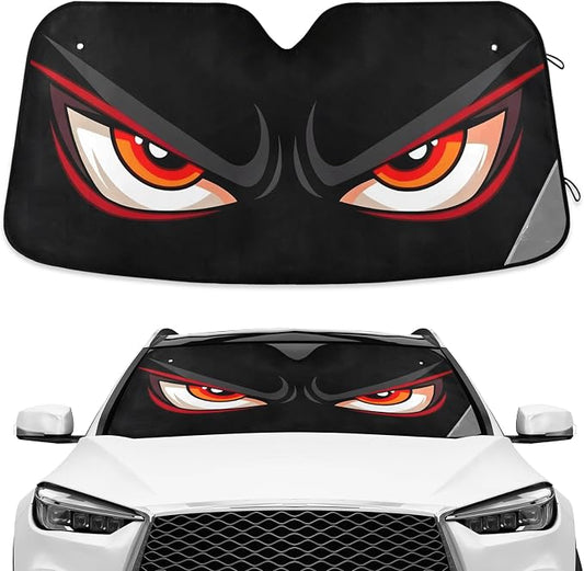 Cartoon Evil Red Eyes Windshield Sunshade Car Sun Shade Front Window Shade for Truck SUV Blocks UV Rays Sun Reflector Visor Protector Accordion Folding