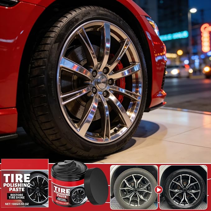 Car Tire Shine with Sponge, 100g Tire Coating Paste, Tire Polishing Paste, Wheel Shine Tire Polishing Paste for Car, Truck, Motorcycle, RV & More, 2PCS