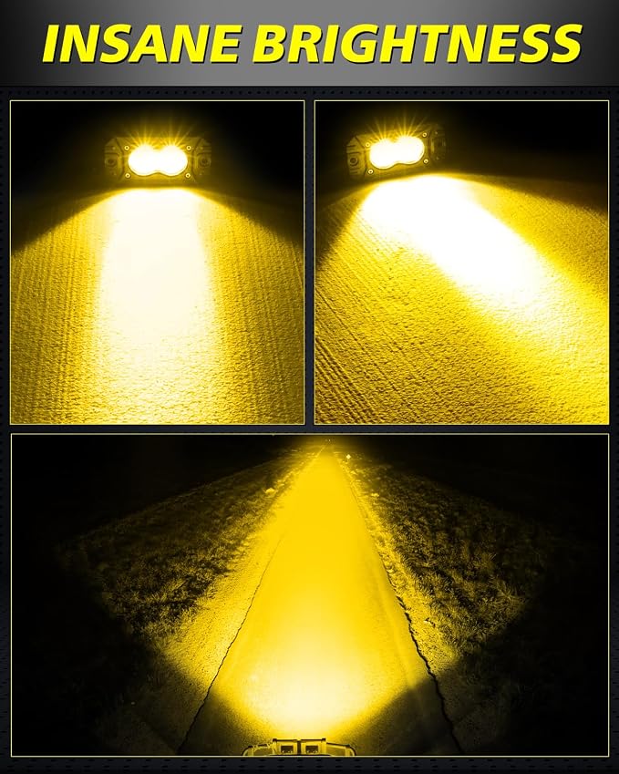 Amber Flush Mount LED Pods, AKD Part Spot CREE LED Flush Mount Fog Lights 40W Amber Chase Lights Bumper Driving Backup Reverse Light Pods for Trucks Pickup SUV UTV ATV Snowmobile