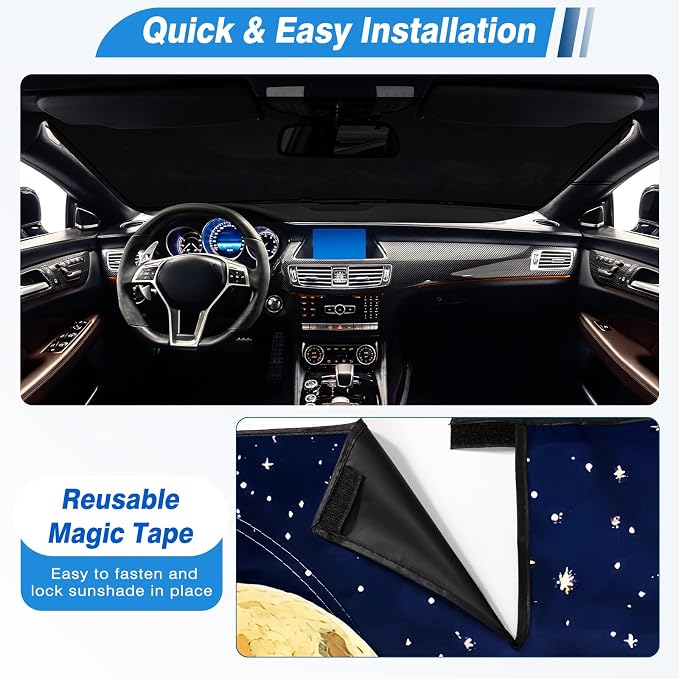 Windshield Sun Shade - Windshield Sun Shade Foldable, Car Sun Shade Windshield Keeps Interior Cool, Foldable Sunshade for Car Windshield with Storage Bag for Cars, SUVs, 55'' x 32''