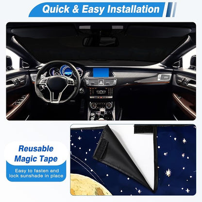 Windshield Sun Shade - Windshield Sun Shade Foldable, Car Sun Shade Windshield Keeps Interior Cool, Foldable Sunshade for Car Windshield with Storage Bag for Cars, SUVs, 55'' x 32''