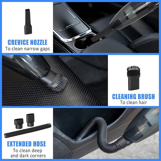 Car Cleaning Kit, Car Vacuum Interior Detailing Cleaner Kit with High Power Handheld Vacuum, Brush Set, Windshield Tool, Duster, Towels, Complete Car Care Tools for Women (Blue)