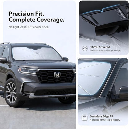 2026 Upgraded Windshield Sun Shade Umbrella for Honda Pilot [Precision Custom Fit, Superior UV & Heat Block] Cooling Tech Fabric, Durable Foldable with Storage Bag, Fits 2003-2026