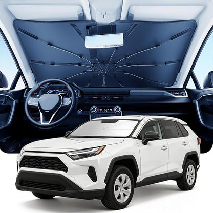DMJN Umbrella Windshield Sun Shade for Toyota RAV4, Car Sunshade for Front Windshield [Nano Ice-Crystal Coatings] UPF50+ Heat & UV Block, Protect Interior & Keep Cooler