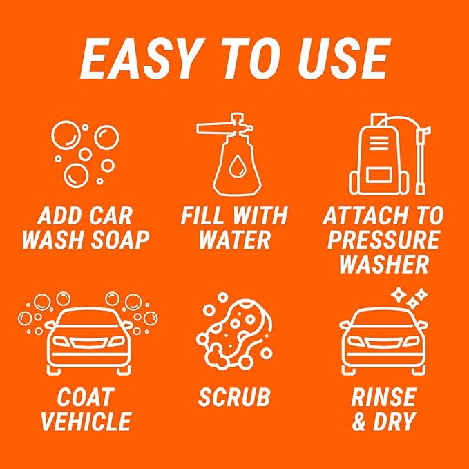 Armor All 2-in-1 Foam Cannon Kit - Car Wash & Detail Cleaning Kit for Power Washers, Garden Hoses, Foam Applicator & Adaptor, Gifts for Men (Pack of 4)