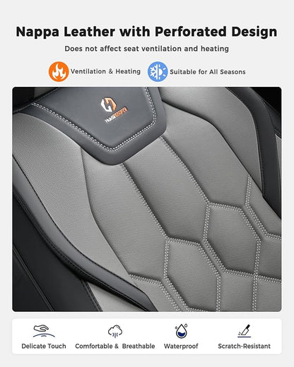 Huidasource Front Seat Covers, Universal Fit for Most Cars SUV Trucks, Full Coverage Leather Seat Cover, Airbag Compatble, Seat Function Retain, Storage Pocket Design, Easy to Install, Black & Gray