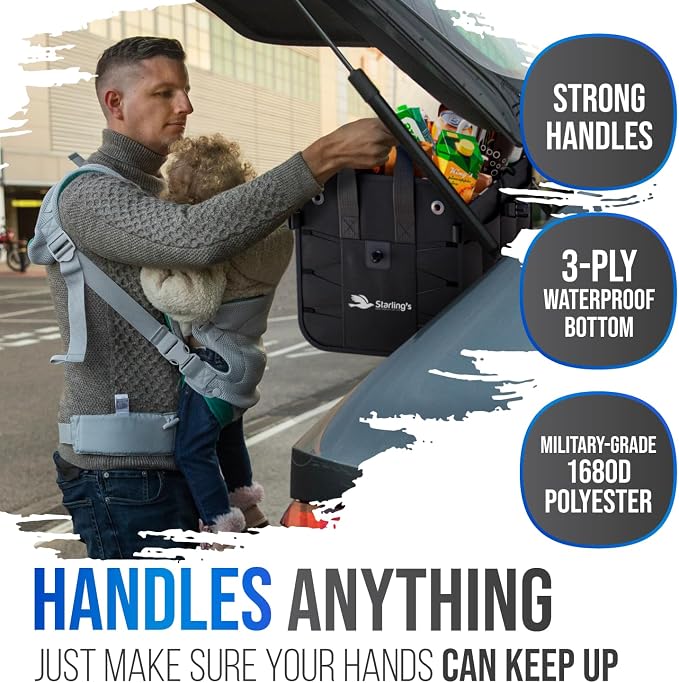 Car Trunk Organizer – Large Collapsible Storage Box with Adjustable Compartments – Heavy-Duty Cargo Organizer for SUV, Truck & Car – Non-Slip Waterproof Trunk Storage Bin for Groceries & Tools