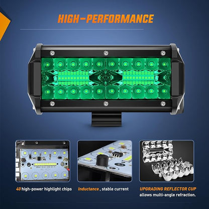 Nilight 6.5 Inch LED Light Pods Green Triple Row 2PCS 120W Flood Spot Combo Off Road Driving Fog Fishing Hunting Emergency Safety Signal Deck Trailer Lighting for UTV Pick-up Van Boat Tractor