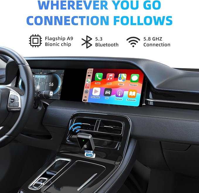 Wireless Carplay Adapter for iPhone - CarPlay Wireless Adapter, Wireless Control Plug & Play Carplay for Cars from 2016 & for Apple iPhone iOS 10+ (Black)