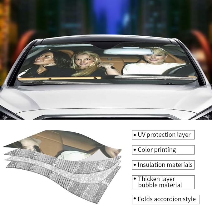 Funny Windshield Sun Shade for Car Sunshade for Car Windshield Covers Blocks UV Rays Automotive Interior Sun Protection 51 x 27.5 in