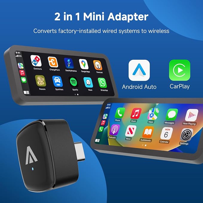 Type-C 2-in-1 Wireless CarPlay & Android Auto Adapter, Metal USB-C Mini Plug & Play Car Play Dongle, Converts Factory Wired Connection to Wireless for Car 2016+, OTA, No Lag for iPhone & Android Phone