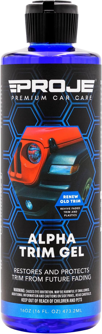 PROJE' Alpha Trim Gel - Plastic Restorer - Easy To Use Trim Coat for Cars - Restores Original Appearance - Long Lasting Shine - Auto Detailing Supplies - 16 Fl Oz Premium Car Care