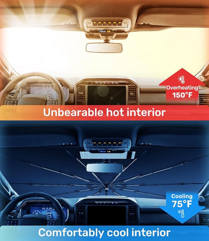 Zanch Upgrade Windshield Sun Shade, Custom Fit for Ford F150 2015-2025 [Titanium-Silver Reflective Coating] Blocks 99% UV & Heat, Sunshade Umbrella for F150 2015 ... 2022 2023 2024 2025