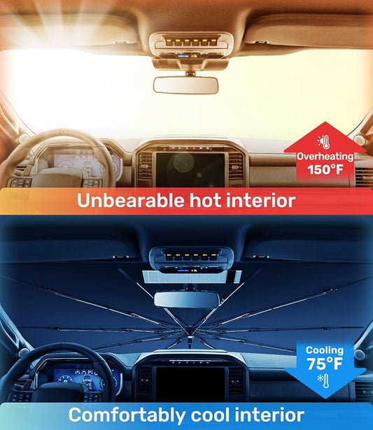 Zanch Upgrade Windshield Sun Shade, Custom Fit for Ford F150 2015-2025 [Titanium-Silver Reflective Coating] Blocks 99% UV & Heat, Sunshade Umbrella for F150 2015 ... 2022 2023 2024 2025